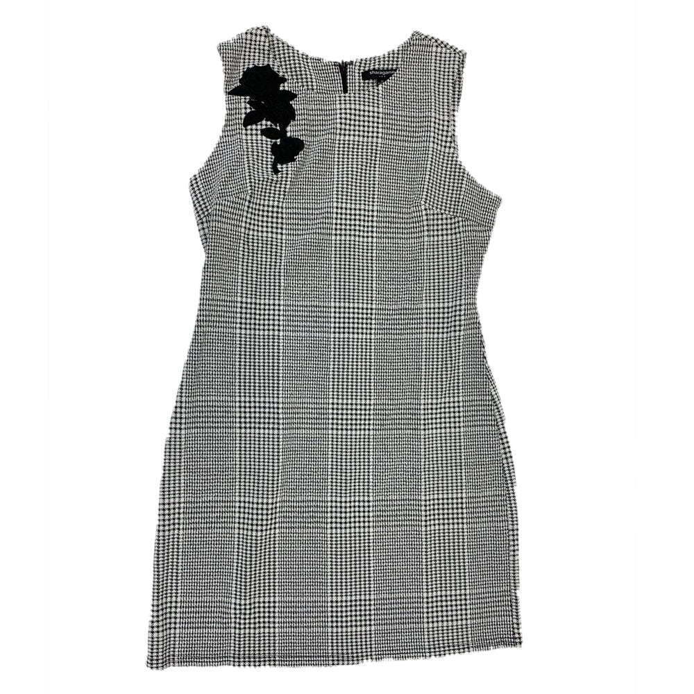 Sharagano Womens Embroidered Applique Houndstooth Sheath Dress,14